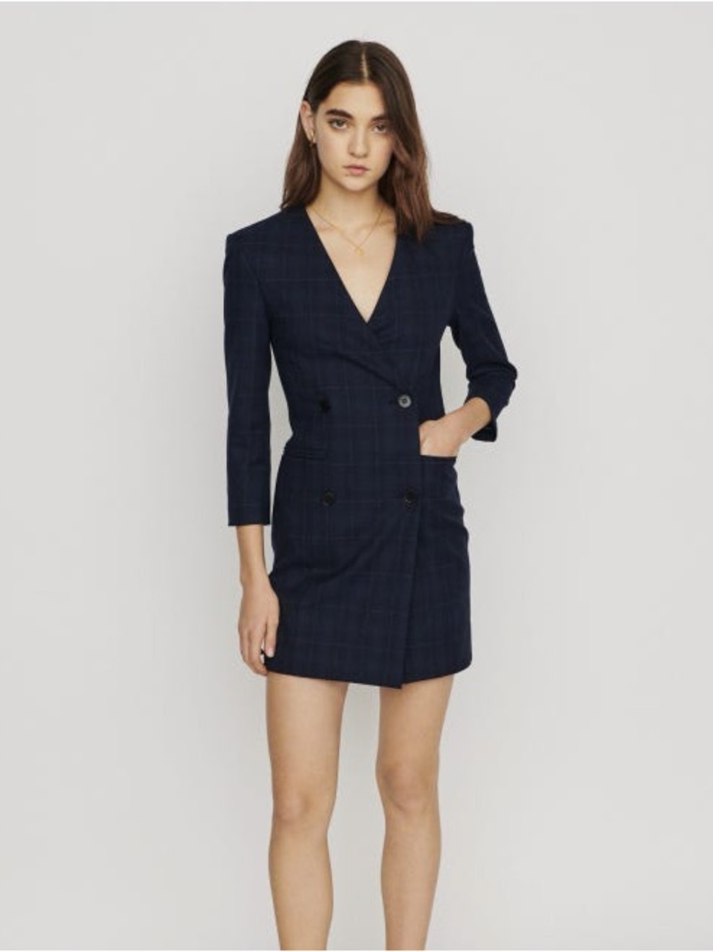 Sandro Navy Plaid Double-Breasted Mini Dress